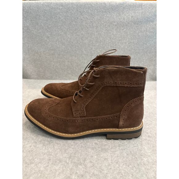 Joseph Abboud Lewis Mens Size 12 Brown Leather Suede Wingtip Lace Up Ankle Boots - Picture 2 of 10